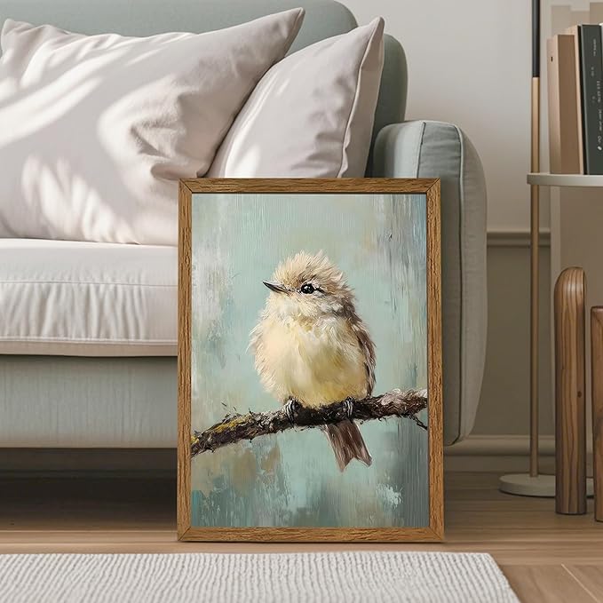 AVECCO Framed Vintage Funny Birds Canvas Wall Art, Bird Rustic Farmhouse Wall Decor, Unique Animal Art Prints for Kid's Room Bathroom Bedroom Living Room Office Home Decoration Ready to Hang 16x24 In