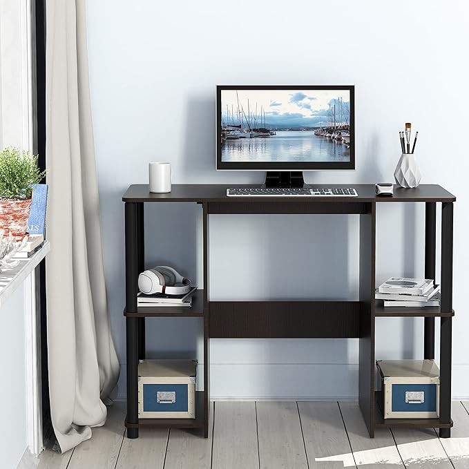 SHW 38-Inch Home Office Wood Desk with Double Sided Shelves, Espresso