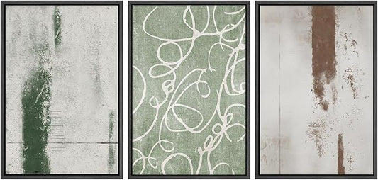 SIGNWIN Framed Canvas Print Wall Art Set Industrial Pastel Paint Strokes Abstract Geometric Illustrations Minimalism Modern Art Decorative Boho for Living Room, Bedroom, Office - 24"x36"x3 Black