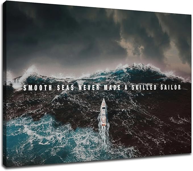 Motivational Canvas Poster Inspiration Smooth Sea Pictures Motivational Quotes Modern Motivation Painting Wall Art Prints Artwork for Home Classroom Office Decor Stretch the Framed [40''Wx 30''H]