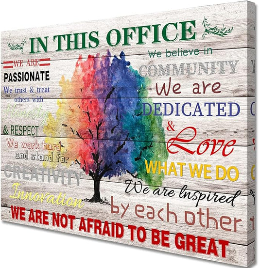 Motivational Wall Decor Art In This Office Watercolor Tree Painting Wonderful Canvas Painting Inspirational Quotes Wall Art for Study Room Home Office Decoration 20x24 inches Framed Hanging Artwork