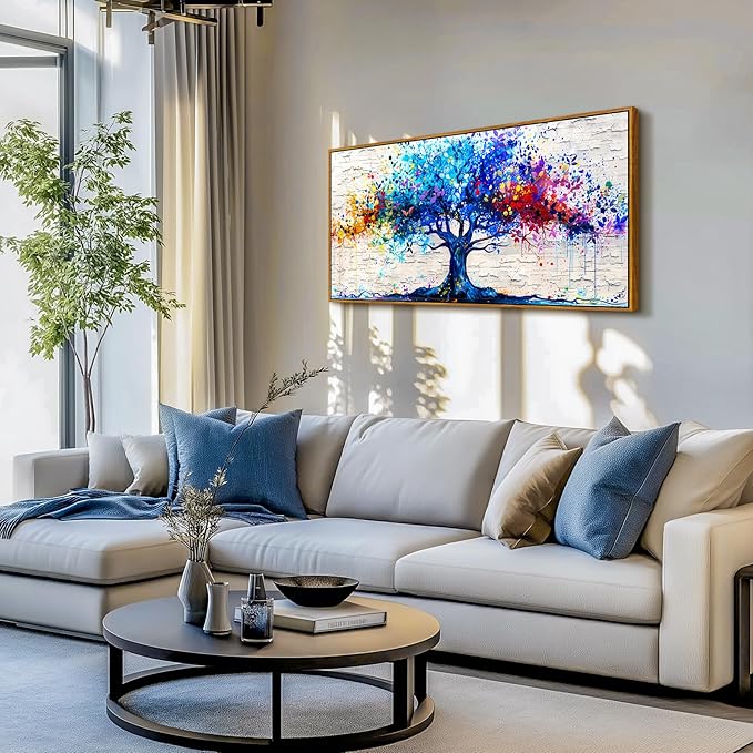 SERIMINO Tree of Life Framed Wall Art Prints, Colorful Tree Abstract Large Artwork, Nature Plant Canvas Art Wall Decor, Modern Graffiti Aesthetic Wall Pictures for Living Room Bedroom Office 24"X48"