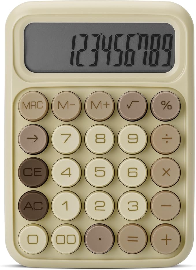 Mr. Pen- Mechanical Switch Calculator, 12 Digits, Large LCD Display, Khaki Cream, Mechanical Calculator Big Buttons