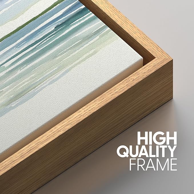 SIGNWIN Framed Canvas Print Wall Art Set Blue Watercolor Ocean Scene Coastal Beach Horizon Illustrations Modern Art Decorative Abstract for Living Room, Bedroom, Office - 16"x24"x3 Natural