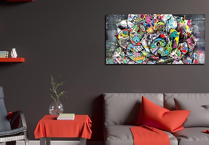 SIXTTART Floral Wall-Decor - Banksy Canvas Wall Decor - Graffiti Wall Art for Living Room Ready To Hang Size 40" x 20"