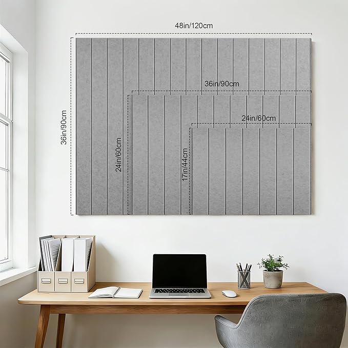 Bulletin Board, 24 x 18 inches Felt Board Decorative Pin Board, 4' x 3' Cork Board Alternative for Wall, Foldable Photo Board with 20 Pushpins - Gray Stripes