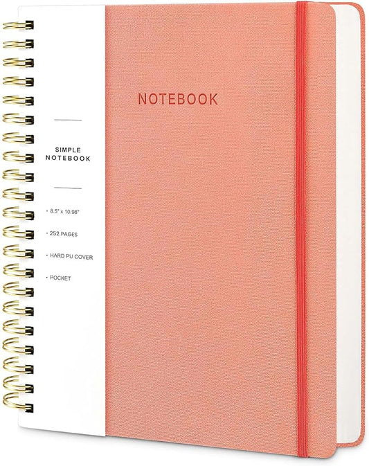 Spiral Notebook - 8.5 x 10.98 Inch Large Hard Cover Notebook with Elastic Band & Pocket, 252 Pages, Lay Flat Wirebound Journal for Work, School, Planning & Note Taking Pink