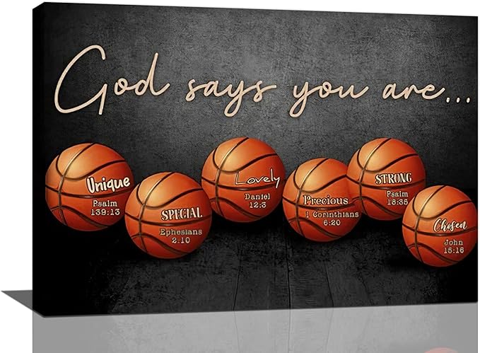 Inspirational Basketball Boys Room Wall Art Motivational Sports Basketball Pictures Wall Decor God Says You Are Canvas Print Painting Modern Home Artwork For Dorm Gym Bedroom Framed 24"x16"