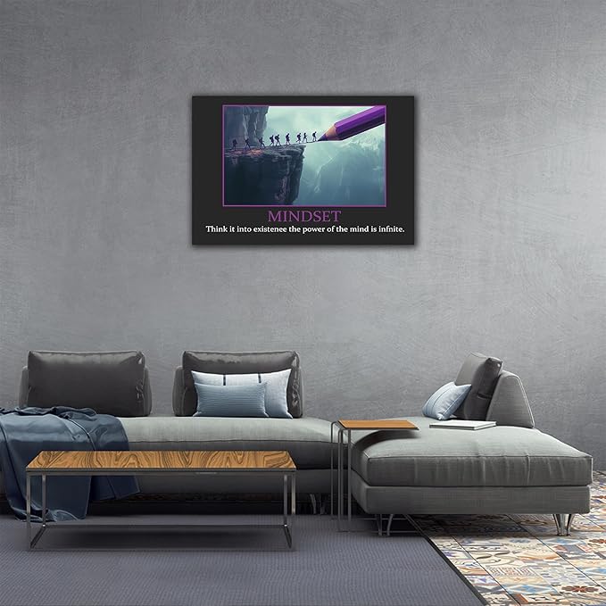 UZMKM - Inspirational Canvas Wall Art, Quotes Motivational Mindset Black Style Print Picture for Office Wall Decor, Company Poster Framed Artwork for Women Men Home Decor Ready to Hang 32x48 Inch