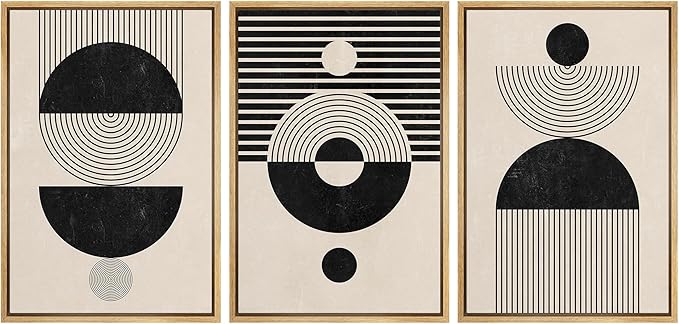 IDEA4WALL Framed Canvas Print Wall Art Set Geometric Black Tan Stripe Circle Stripe Collage Abstract Shapes Illustrations Modern Art Nordic for Living Room, Bedroom, Office - 24"x36"x3 Natural