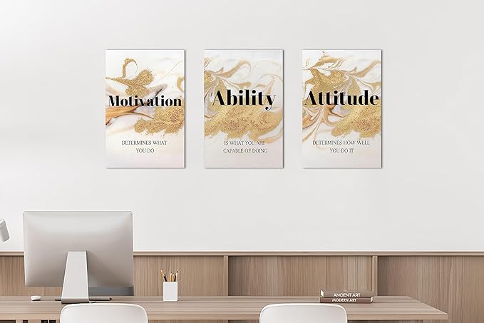 3 Piece Canvas Wall Art - Abstract Wall Decor, Motivational Quotes Canvas Print Pictures Wall Decor, Men Women Inspirational Framed Artwork Home Office Decor 12"x18" x 3 Pcs