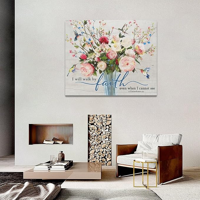 Christian Wall Art Bible Verses Pictures Wall Decor Rustic Floral Canvas Country Flower Print Painting Modern Home Artwork for Bathroom Bedroom Living Room Office Framed 20"x16"