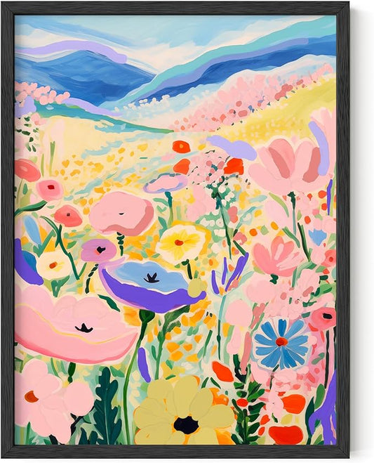 HAUS AND HUES Floral Art Wall Decor - Wildflowers Wall Art for Living Room, Floral Artwork for Bedroom Walls, Flower Painting for College Girls Dorm Room (Valley, Black Frame, 12x16)