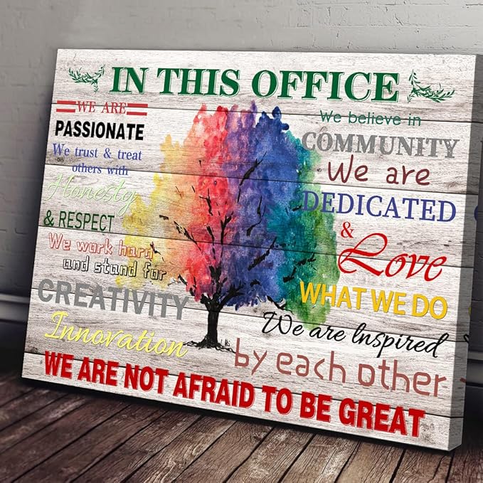 Motivational Wall Decor Art In This Office Watercolor Tree Painting Wonderful Canvas Painting Inspirational Quotes Wall Art for Study Room Home Office Decoration 20x24 inches Framed Hanging Artwork