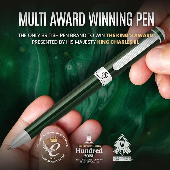 Scriveiner Personalized British Racing Green Ballpoint Pen - Stunning Green Lacquer Luxury Pen with Chrome Finish, Schmidt Ink Refill, Engraved Ball Point Gift Set for Men & Women, Custom Engraving