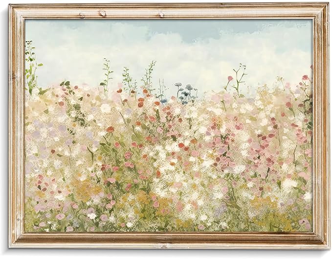 uniro Wildflower Field Vintage Canvas Wall Art for Home Decor, Spring Landscape Art Print, Botanical Floral Posters Oil Painting Wall Art, Plant Flower Pictures Farmhouse for Living Room, Bedroom, Bathroom Decor( 8" x 10"-UNFRAMED)