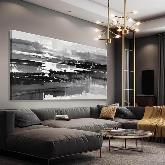 Black Grey And White Abstract Wall Art For Living Room Large Size Canvas Art Wall Decor Bedroom Office Decor Black Grey Abstract Wall Decor Painting Abstract Art Prints 29×58 In