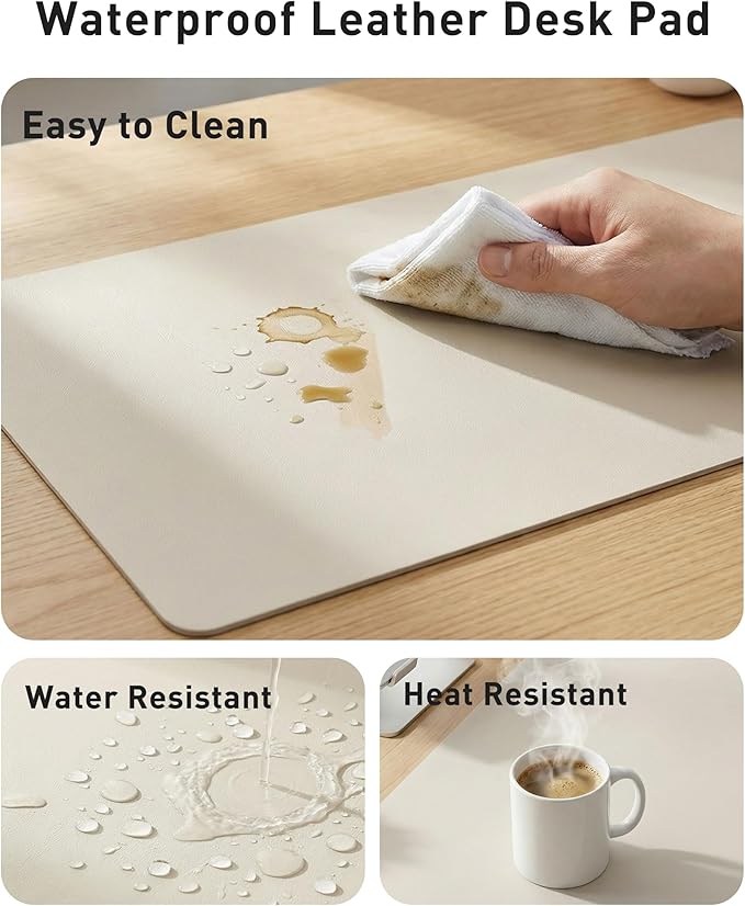 Aothia Faux Leather Desk Mat - Large Mouse Pad, Non-Slip PU Leather Blotter, Waterproof Writing Surface for Office and Home (Off-White, 40" x 24")