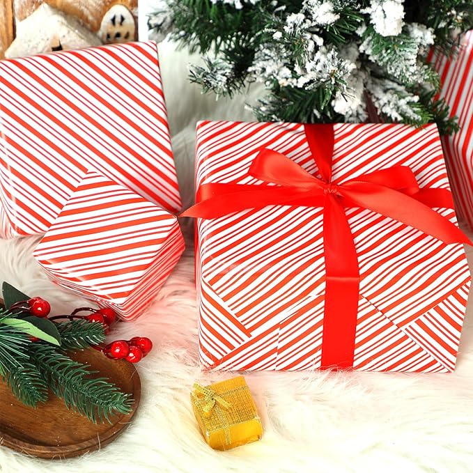 Tenceur Wrapping Paper Roll Bulletin Board Borders Paper Fade Resistant Decorative(24 Inch X 100ft,Red and White Stripes)