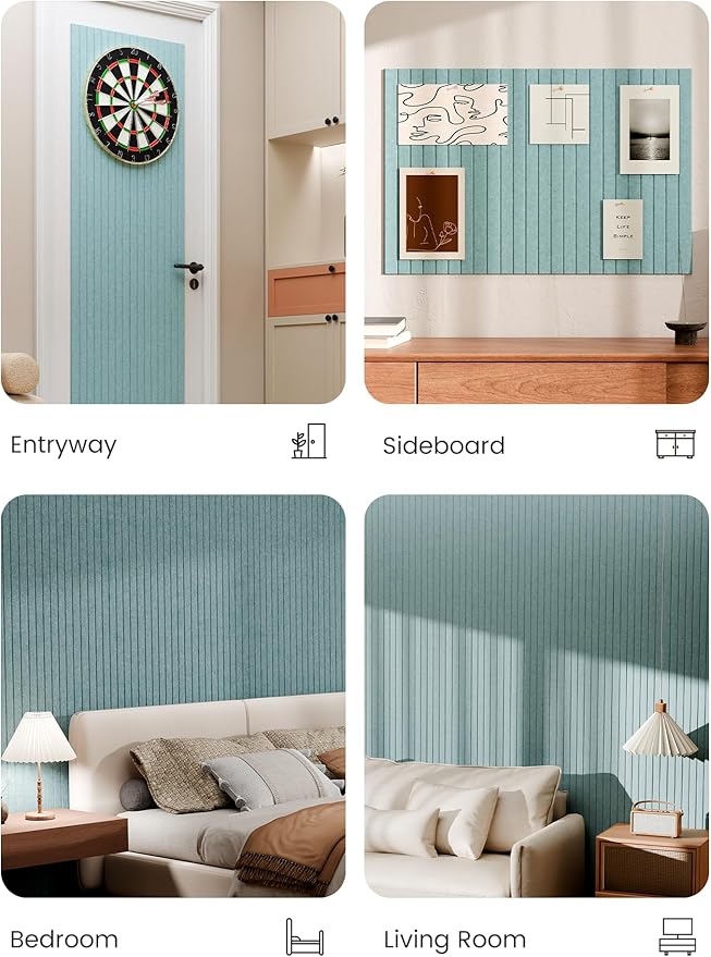 Bumusty Large Cork Board Alternative-36 x 24" Felt Bulletin Board Tiles, with 30 Pushpins, 40 Adhesive Tabs, 6-Pack Slat Wall Paneling, Cork Boards for Office Push Pin Board Felt Board-Aqua Blue