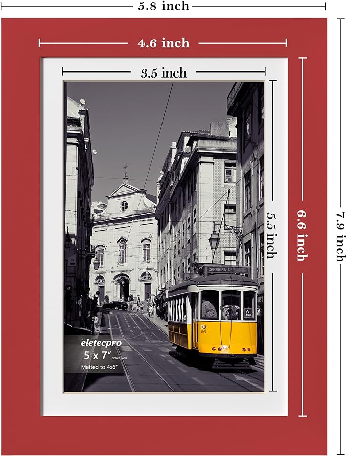eletecpro 5x7 Picture Frames Set of 10, Picture Frame Collage Wall Decor Display 4x6 Photo with Mat or 5x7 without Mat, Home Decor Gallery Frame for Table Top or Wall Mounting, Red