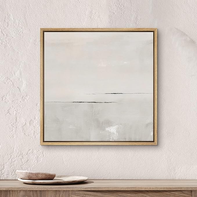 SIGNWIN Framed Canvas Print Wall Art Watercolor Pastel Gray Abstract Landscape Nature Shapes Illustrations Modern Art Decorative Minimal for Living Room, Bedroom, Office - 24"x24" Natural