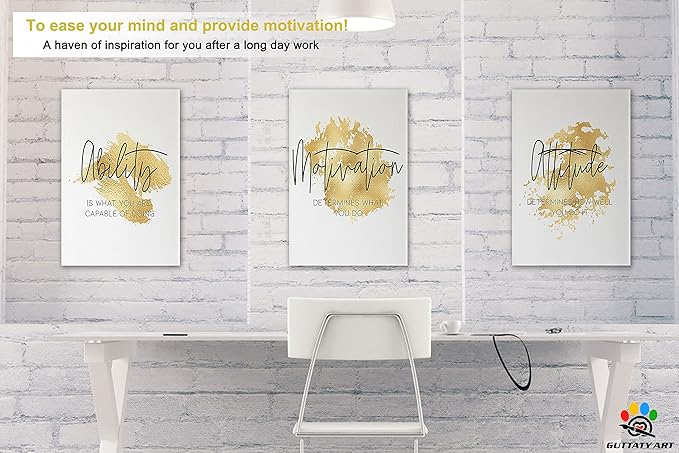 Office Wall Art-3 Panel Motivational Wall Art, Inspirational Quotes Canvas Art for Home Office, Positive Quote Wall Art, Entrepreneur Words Poster Frame 12'x18'x3Pcs