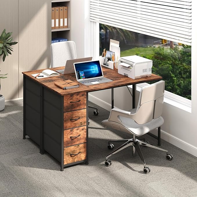 Somdot 47" Computer Desk with 4 Drawers for Bedroom,Simple Home Office Writing Desk,Gaming Table with Storage,Modern Work for Home Office, Study, Living Room,Wood Grain Print