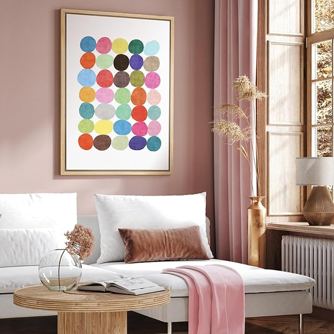 IDEA4WALL Framed Canvas Print Wall Art Rainbow Circle Array Geometric Shapes Illustrations Modern Art Mid-Century Modern Ultra for Living Room, Bedroom, Office - 16"x24" Natural
