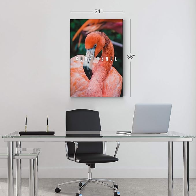 Smile Art Design Confidence Lettering Beautiful Flamingo Motivational Wall Art Canvas Print Inspirational Wall Art Entrepreneur Quote Office Living Room Decor Artwork Gift Ready to Hang 12x8
