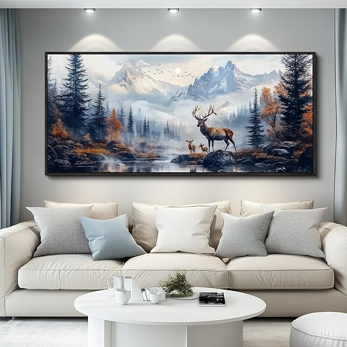 KELIYUAN Large Canvas Lushan Mountain Scenery Wall Art For Living Room Black Framed Wall Decorations For Bedroom Office Murals Printed Artworks Restaurant Wall Artwork Home Decor Aesthetics 32"X72"
