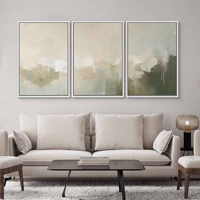 SIGNWIN Framed Canvas Print Wall Art Set Neutral Abstract Landscape Earthy Tones Minimalist Illustrations Modern Art Decorative Abstract for Living Room, Bedroom, Office - 24"x36"x3 White