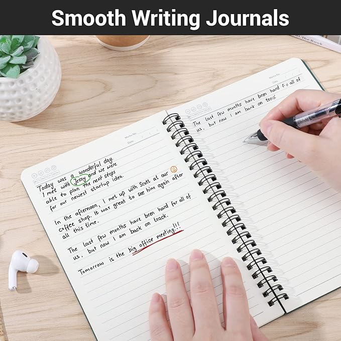 EUSOAR Students Ruled Spiral Notebook, A5 3packs 5.5"X8.3" 120 Pages Lined Writing Journal, Memo Notepad Sketchbook, Students College Office Subject Diary Ruled Spiral Book Journal- Green Cover