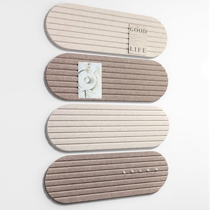 Bulletin Board, 24'' X 8'' Cork Board Alternative, 4 Pack Felt Bar Strips Board with Pushpins, Foldable Felt Notice Vision Board Photo Display Board for Office Home School Wall