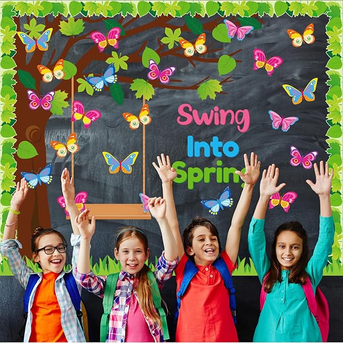 Spring Butterfly Tree Bulletin Board Set Swing Into Spring Classroom Decorations Butterfly Name Tags Cutouts School Home Chalkboard Wall Window Decor for Teacher Preschool Elementary