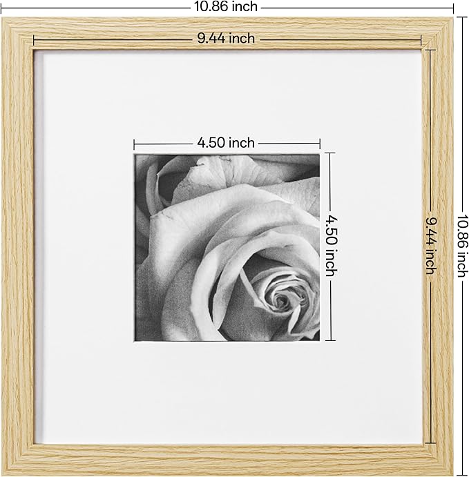 eletecpro 10x10 Picture Frames Set of 9 with Mat for 5x5 Photos or without Mat for 10x10, Square Gallery Wall Decor Collage for Picture Display, Natural Frame Set for Wall Hanging