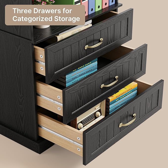 Gizoon 70'' Tall Bookcase with 3 Drawers Wooden Bookshelf with Storage Cabinet Multifunctional Book Storage Organizer for Office Living Room and Bedroom，Black
