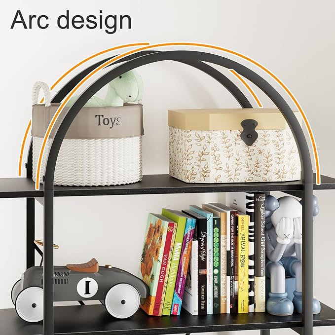 Arched Bookshelf 5 Tier Book Shelf, 31.5 Inch Width Industrial Arch Bookcase, Curved Tall Bookshelf with Open Shelves for Home Office, Living Room, Bedroom, Black