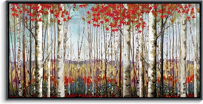 Large Canvas Wall Art - Framed Aspen Tree Oil Painting Style, Birch Tree Pictures for Living Room Wall Decor & Bedroom, 29x58 Modern Nature Artwork for Walls