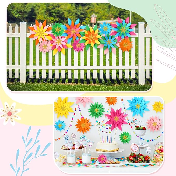 18 Pcs Paper Flowers Decor for Wall DIY Flower Bulletin Board 3D Spring Fiesta Mexican Paper Floral Decoration for Photo Backdrop Classroom Back to School Party(Star-Shaped,Rainbow)