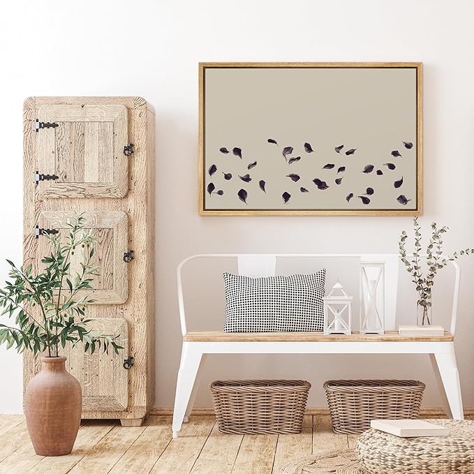 SIGNFORD Framed Canvas Print Wall Art Purple Catkins Illustration Minimalism Decorative Colorful Mid-Century for Living Room, Bedroom, Office - 24"x36" NATURAL