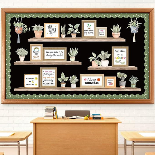 Pajean Bookshelf Bulletin Board Plant Motivational Positive Classroom Decoration Greenery Potted Cutouts for Back to School First Day Window Door Wall Elementary Preschool Teacher Supplies