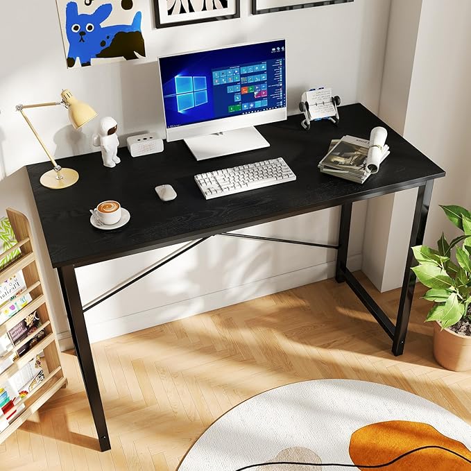 OLIXIS 44 Inch Computer Office Desk for Small Spaces, Writing Gaming Work Desk Modern Study Table with Metal Frame Home Bedroom, Black