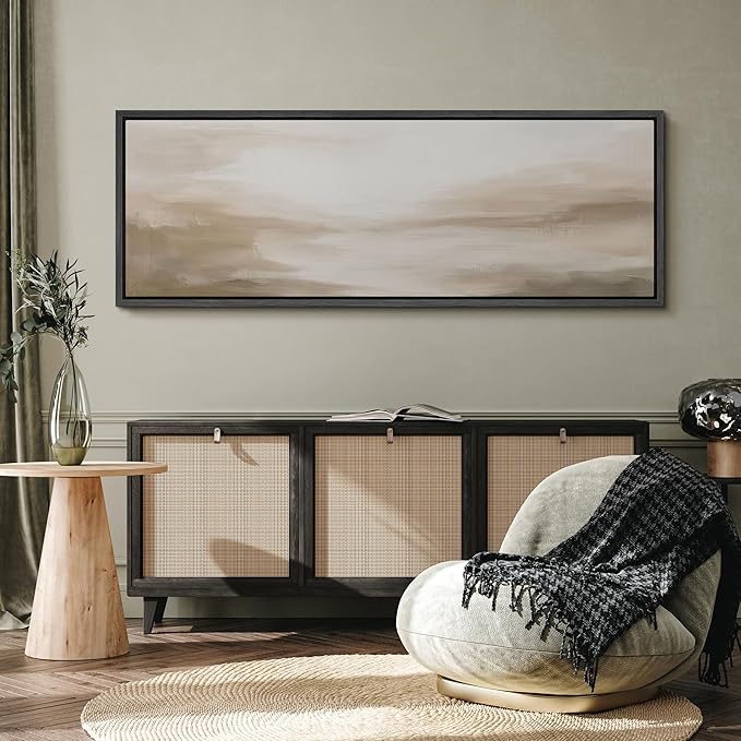 SIGNFORD Large Framed Canvas Soft Neutral Abstract Horizon Illustrations Modern Art Calm Warm for Living Room, Bedroom, Office - 60"x20"