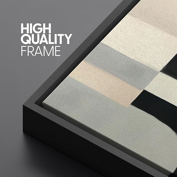 SIGNLEADER Framed Canvas Print Wall Art Set Geometric Composition Black White and Beige Abstract Illustrations Boho Decorative for Living Room, Bedroom, Office - 16"x24"x3 Black