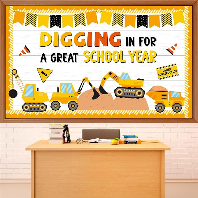 Construction Bulletin Board Welcome Classroom Decorations Motivational Paper Cutout Border Back to School Constructional Worker Poster Sign for Preschool Elementary Classroom Wall Party Supplies Decor