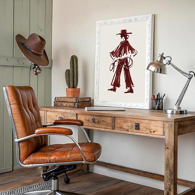 Modern Cowgirl Wall Art Trendy Eclectic Red Wine Cowgirl Poster Neutral Western Cowboys Wall Decor Cowboy Inspired Canvas Art Prints for Home Living Room Bedroom Dorm Office Decoration, Unframed