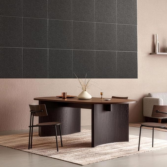 MISSDAY Black Acoustic Wall Panel Felt Bulletin Board 24" x 36" Cork Board for Wall, 6-Pack Boards with 36 Removable Adhesive Tabs, 50 Pushpins, Pin Board for Home Office Classroom Soundproof Tiles