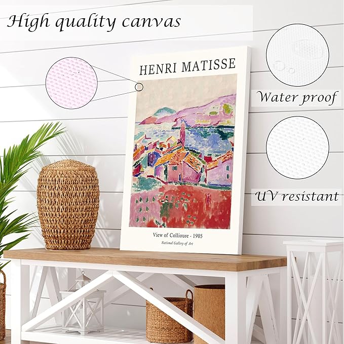 Induslyfe Large Framed Retro Vintage Wall Art Canvas Decor Set of 3, Matisse Wall Art Prints Poster Modern Art, Sage Green Aesthetic Floral Botanical wall art, bedroom living room bathroom 18x24
