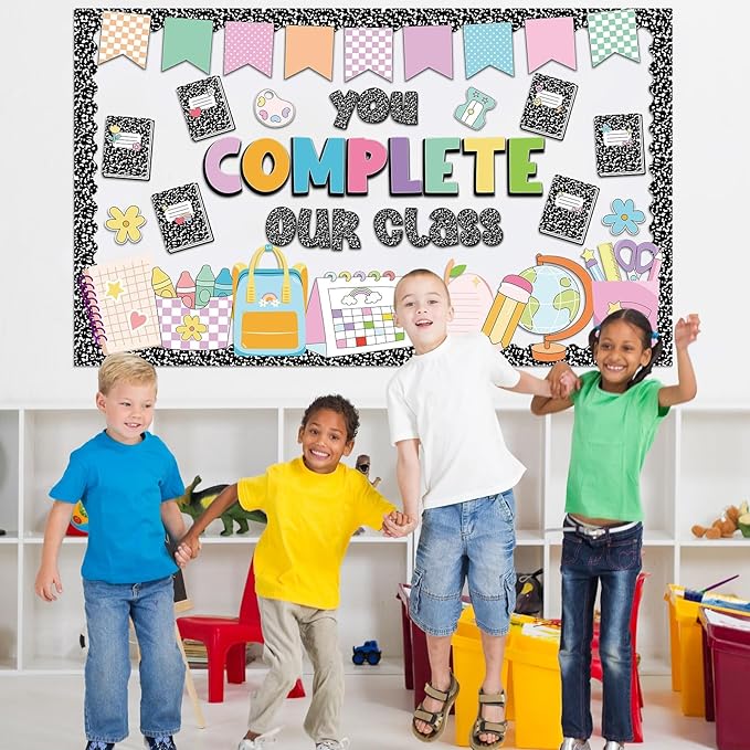 Composition Bulletin Board Set Welcome Classroom Bulletin Board Decoration Colorful Notebook Pencil Paper Cutouts Classroom Decorations for Back to School Office Home Chalkboard Decor Wall Door